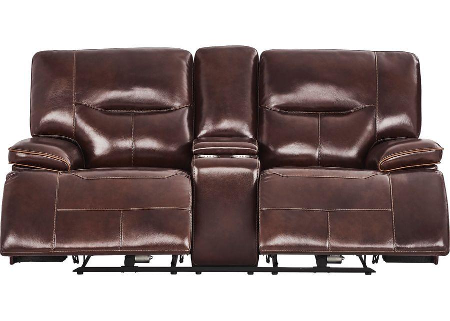 Caletta Way Merlot Leather Dual Power Reclining Console Loveseat