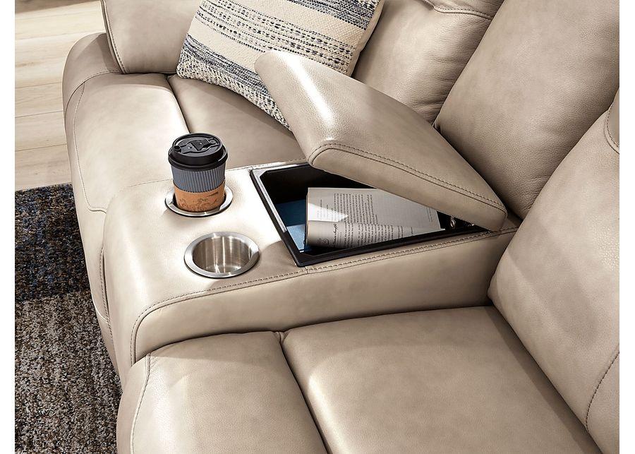 Caletta Way Beige Leather Reclining Console Loveseat