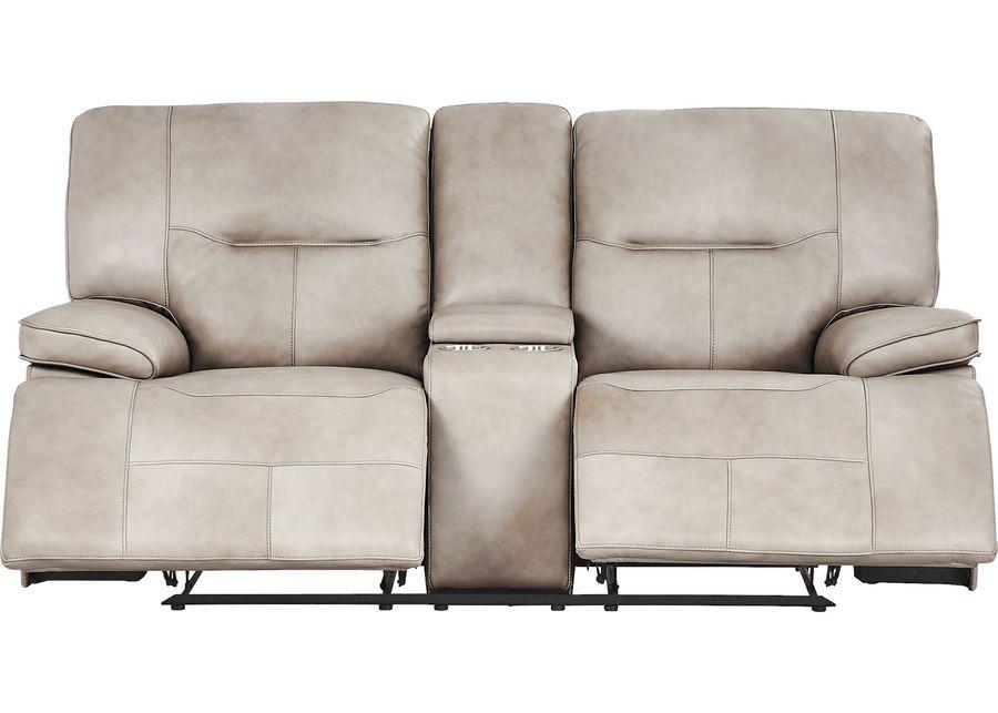 Caletta Way Beige Leather Reclining Console Loveseat