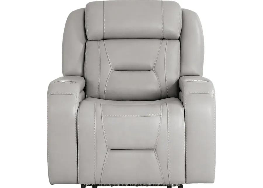 Brunswick Light Gray Leather Dual Power Recliner