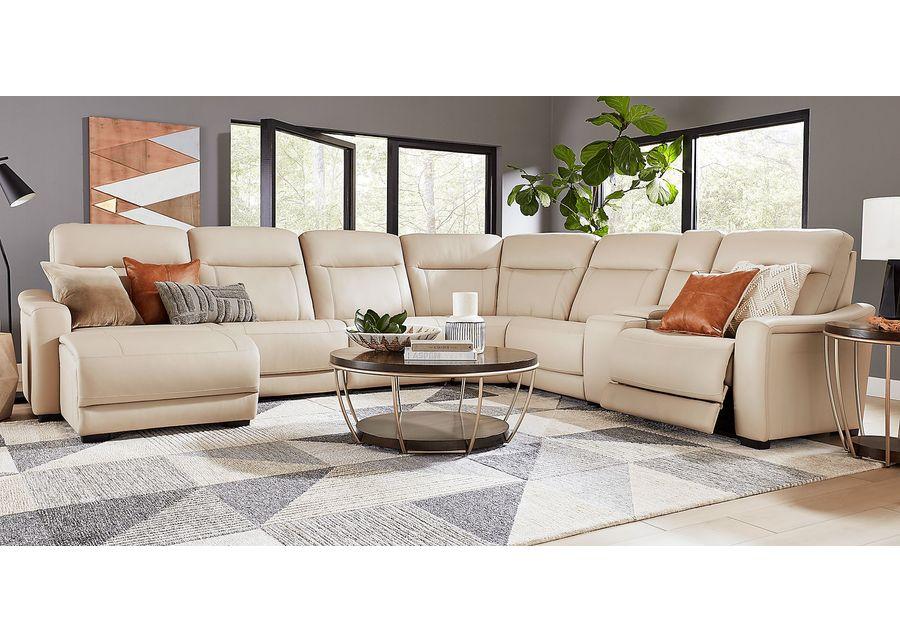 Newport Almond Leather 7 Pc Dual Power Reclining Sectional