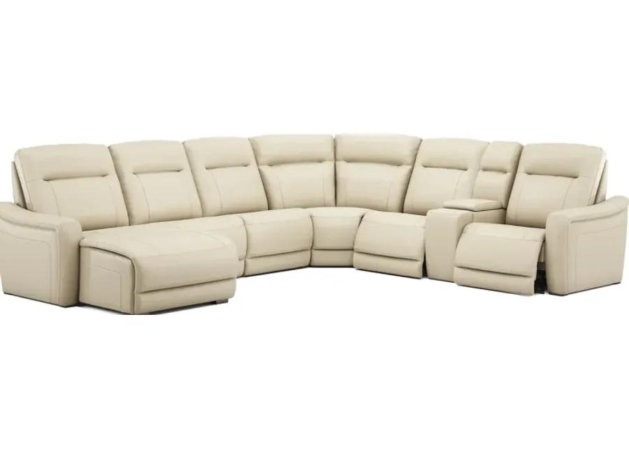 Newport Almond Leather 7 Pc Dual Power Reclining Sectional