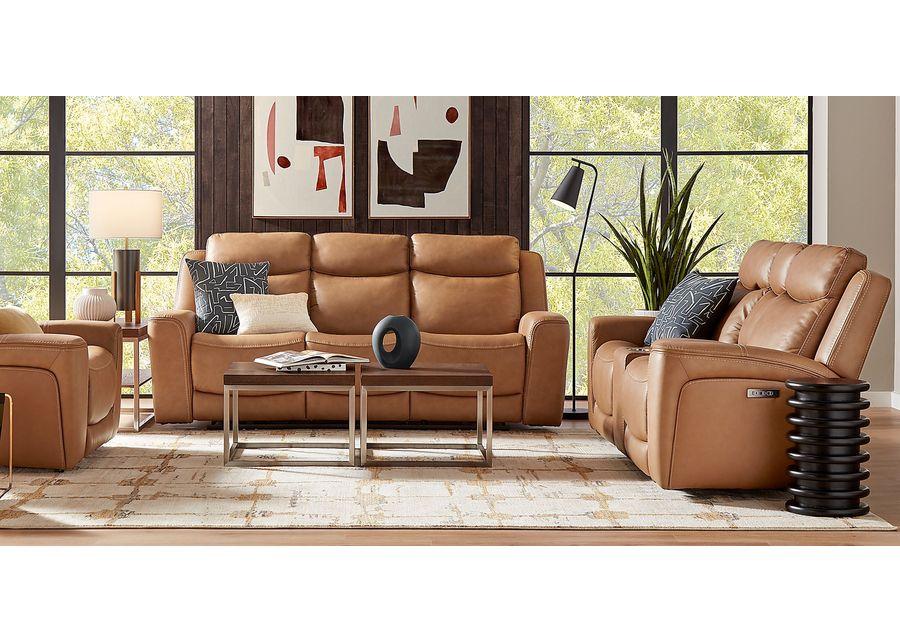 Davidson Caramel Leather 6 Pc Dual Power Reclining Living Room