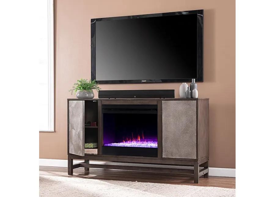 Lysander I Brown 54 in. Console, With Color Changing Electric Fireplace