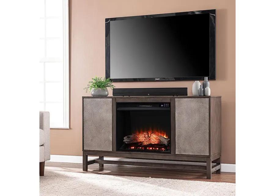 Lysander IV Brown 54 in. Console, With Touch Panel Electric Log Fireplace