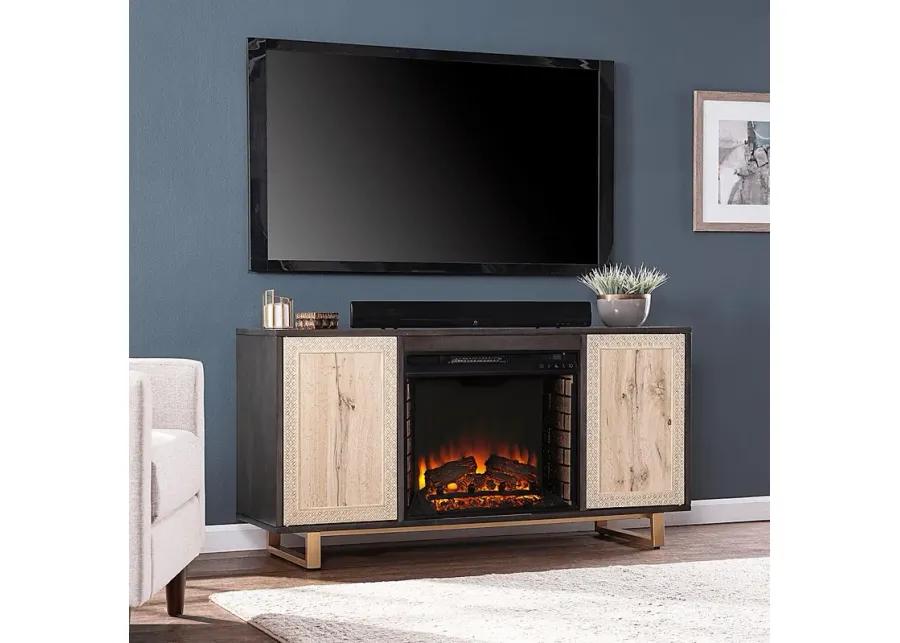 Linherk II Brown 54 in. Console, With Electric Log Fireplace