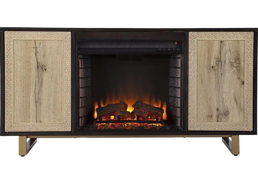 Linherk II Brown 54 in. Console, With Electric Log Fireplace