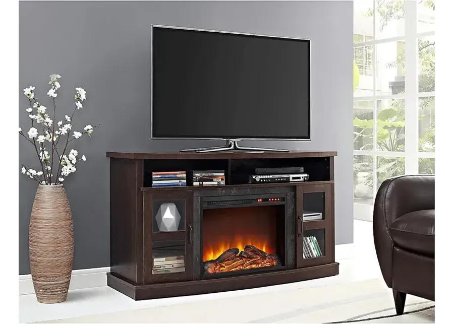 Puntail Espresso 53 in. Console with Electric Fireplace