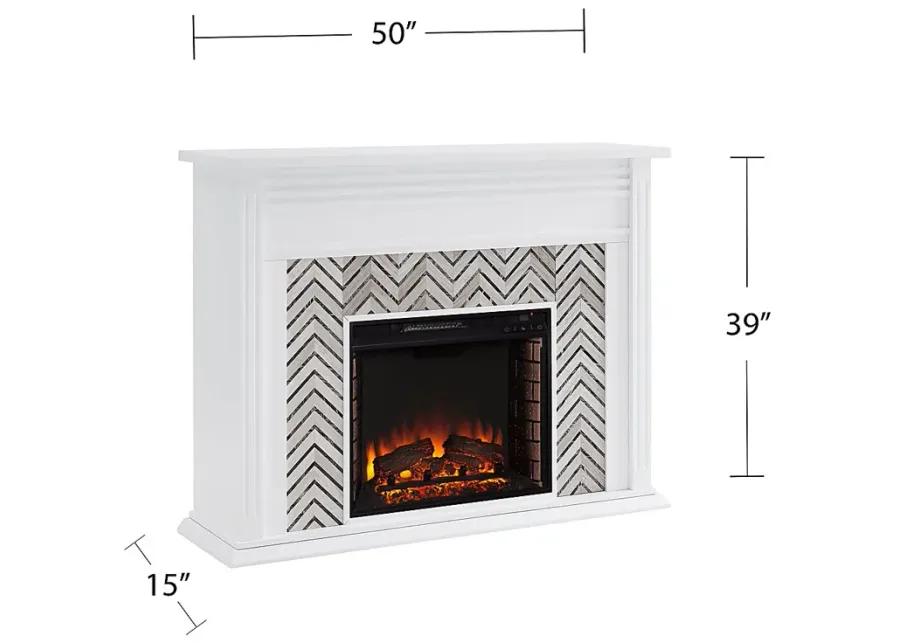 Hazelhurst II White 50 in. Console With Electric Log Fireplace