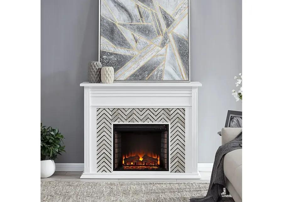 Hazelhurst II White 50 in. Console With Electric Log Fireplace