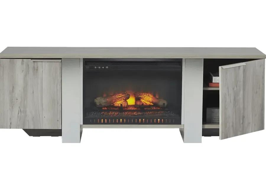 Heatherview Gray 70 in. Console with Electric Log Fireplace
