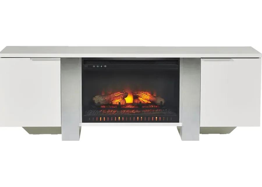 Heatherview White 70 in. Console with Electric Log Fireplace