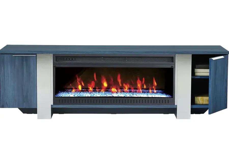 Heatherview Blue 79 in. Console with Electric Fireplace