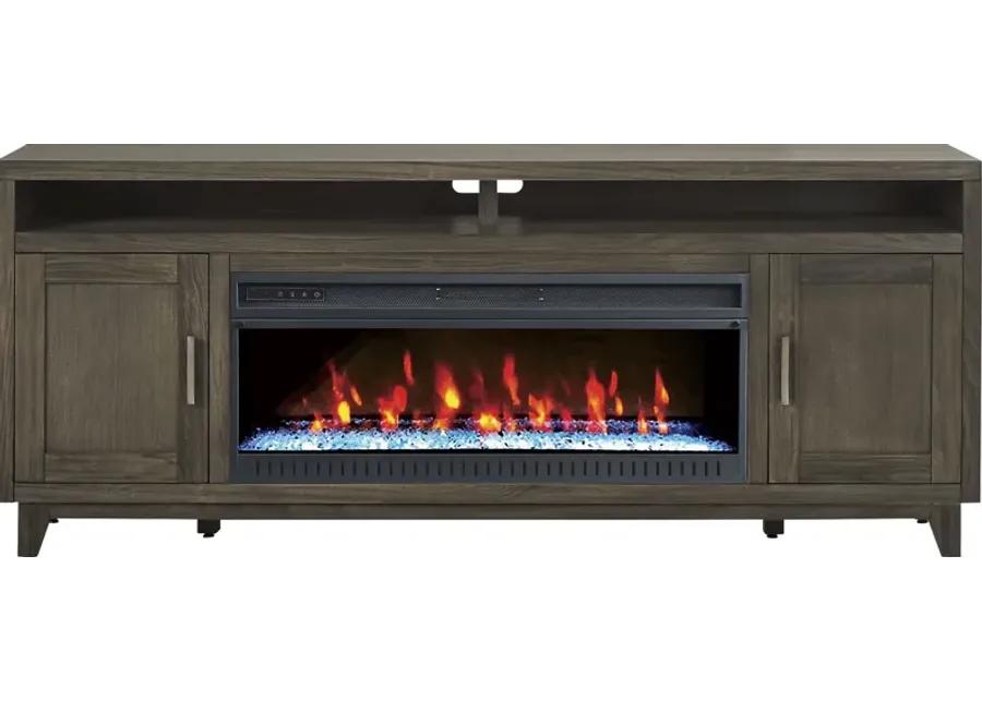 Valinor Brown 80 in. Console with Electric Fireplace