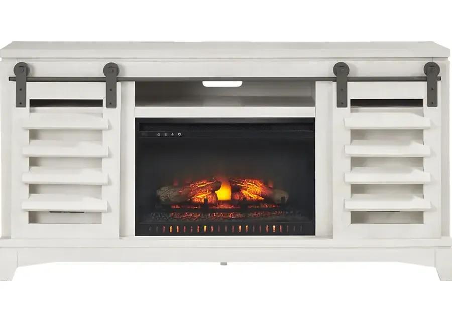 Canoe Creek II White 66 in. Console with Electric Log Fireplace