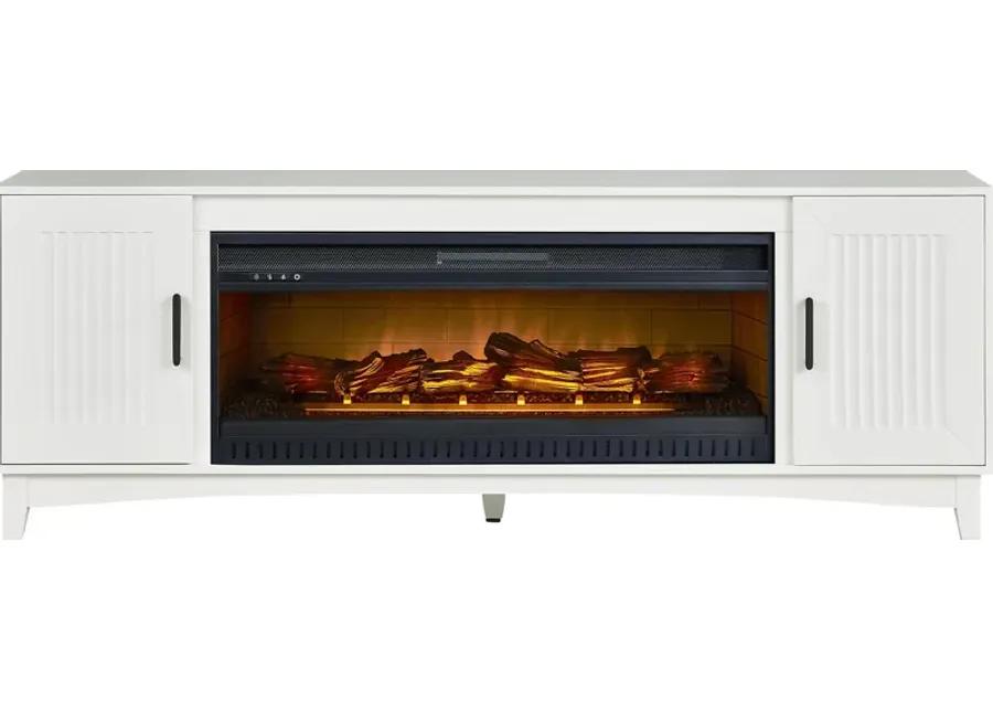 Shanewood II White 74 in. Console with Electric Log Fireplace