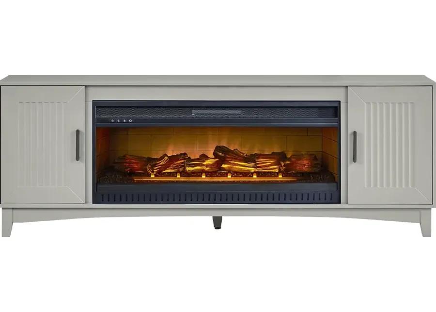 Shanewood II Gray 74 in. Console with Electric Log Fireplace