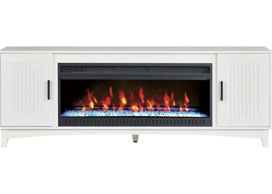 Shanewood II White 74 in. Console with Electric Fireplace