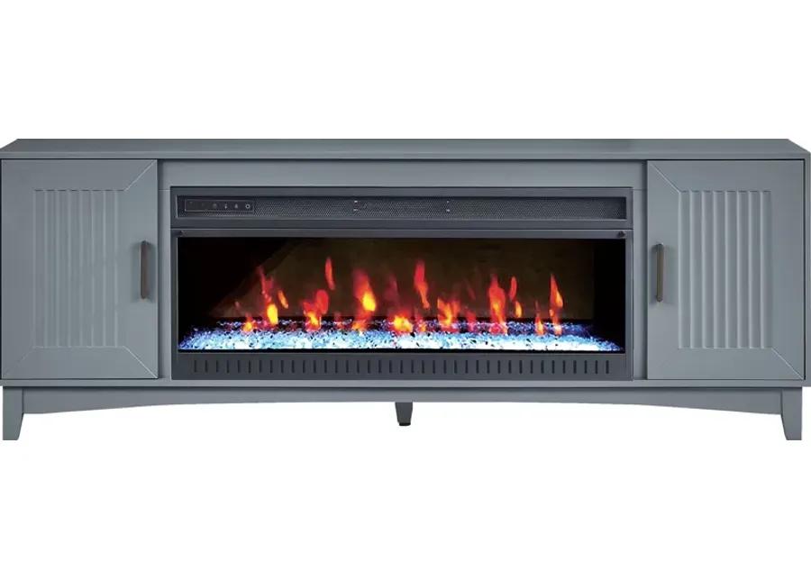 Shanewood II Blue 74 in. Console with Electric Fireplace