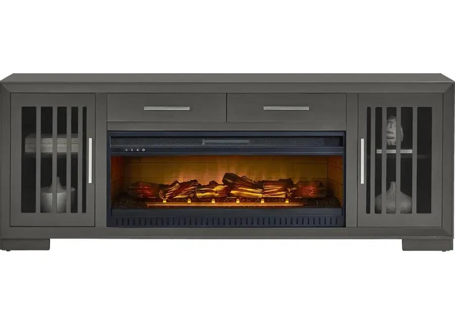 Wyndell Way Gray 81 in. Console with Electric Log Fireplace