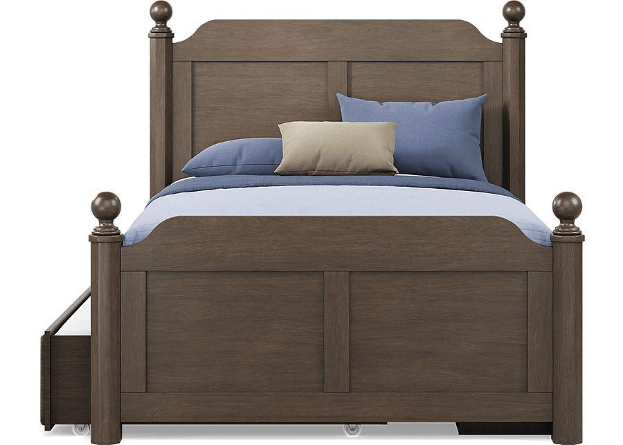 Kids South Bend Brown Cherry 4 Pc Full Poster Bed with Storage Side Rail and Twin Storage Trundle