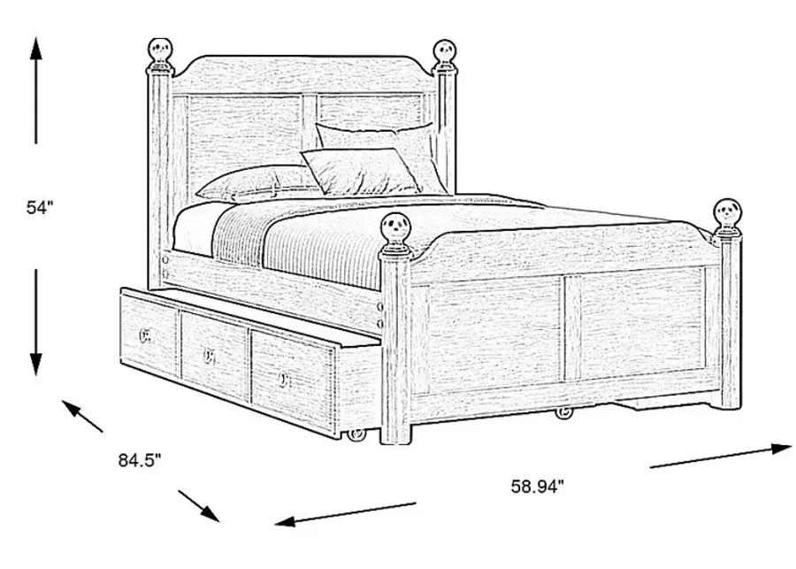 Kids South Bend Brown Cherry 4 Pc Full Poster Bed with Storage Side Rail and Twin Storage Trundle