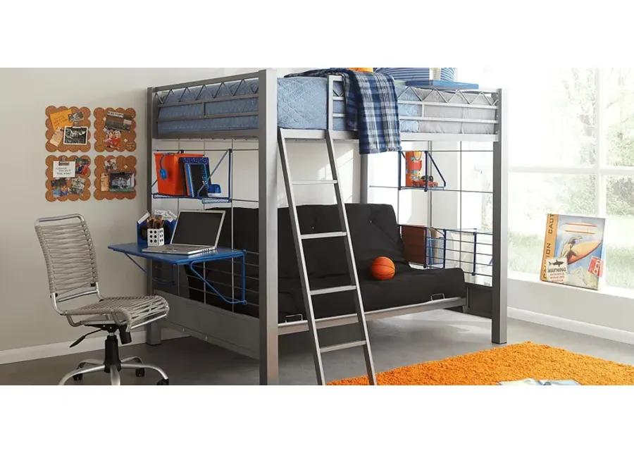 Build-a-Bunk Gray Full/Futon Loft Bed with Blue Accessories