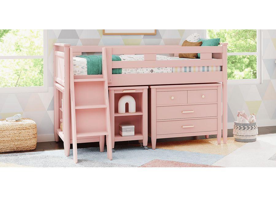 Kids Modern Colors Pink Twin Loft with Loft Chest, Bookcase and Desk