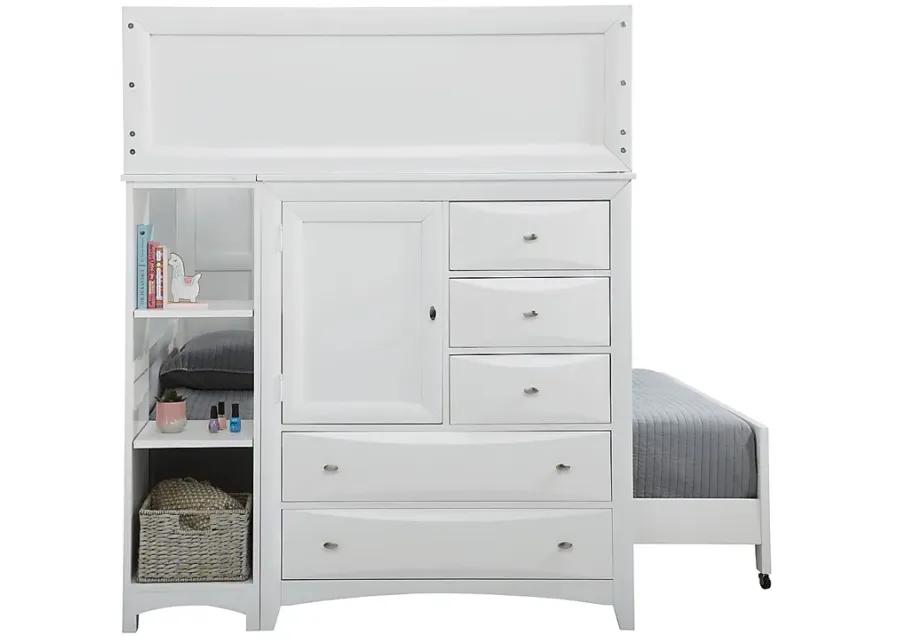 Ivy League 2.0 White Full/Full Loft with Chest and Bookcase