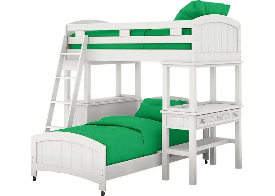 Kids Cottage Colors White Twin Loft Bunk with Desk and Dresser