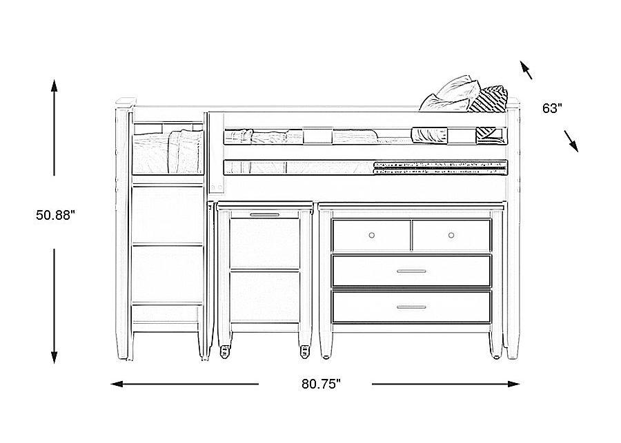 Kids Modern Colors White Full Loft with Loft Chest, Bookcase and Desk