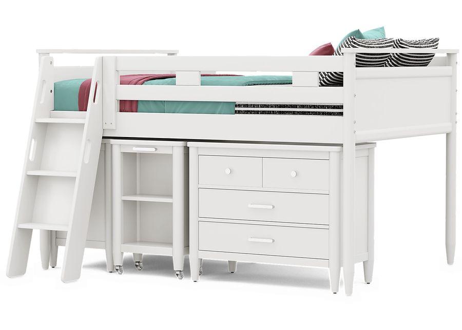 Kids Modern Colors White Full Loft with Loft Chest, Bookcase and Desk