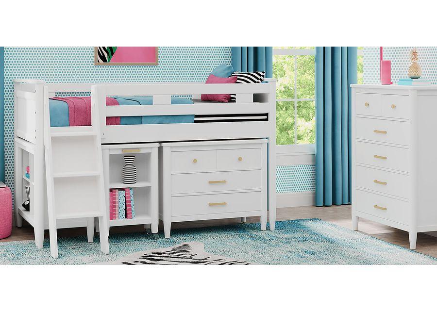 Kids Modern Colors White Full Loft with Loft Chest, Bookcase and Desk