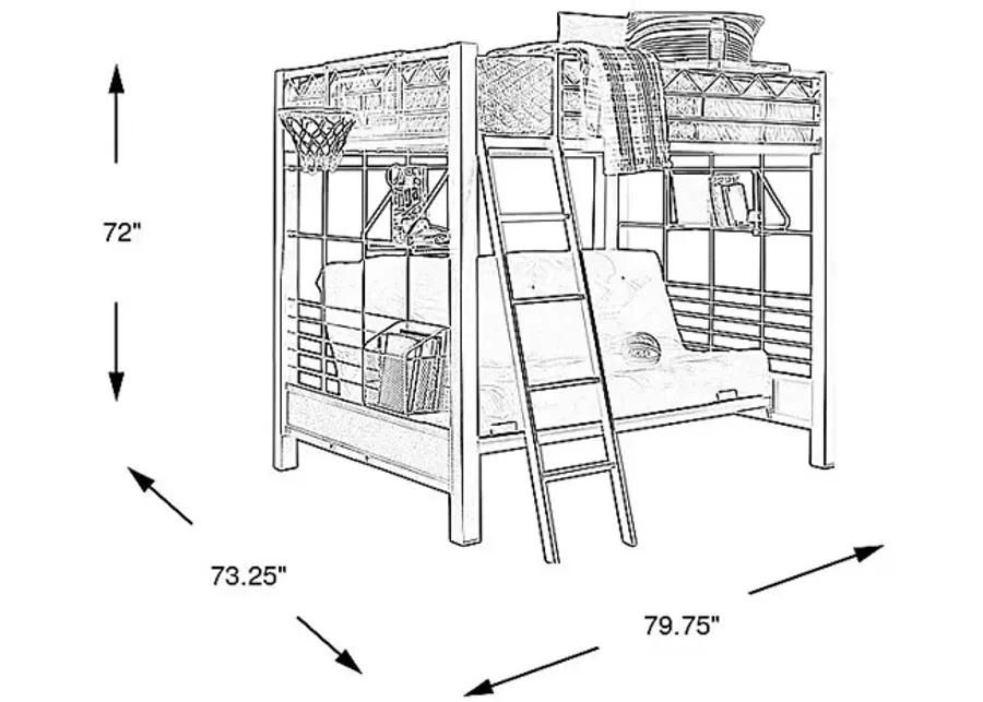 Build-a-Bunk Gray Full/Futon Loft Bed with Gray Accessories and Basketball Hoop