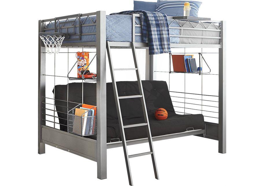 Build-a-Bunk Gray Full/Futon Loft Bed with Gray Accessories and Basketball Hoop