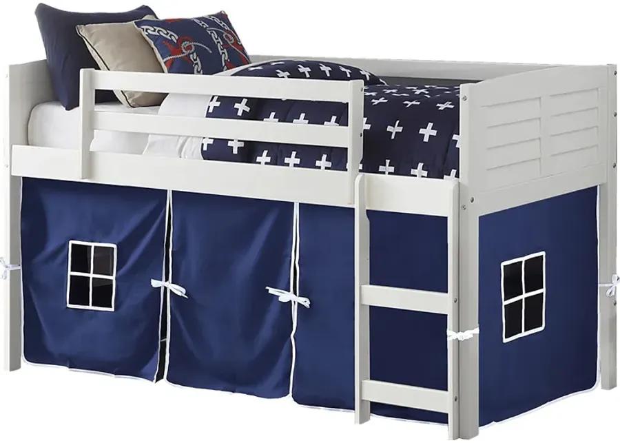 Kids Camp Hideaway White Twin Jr. Loft Bed with Blue Tent