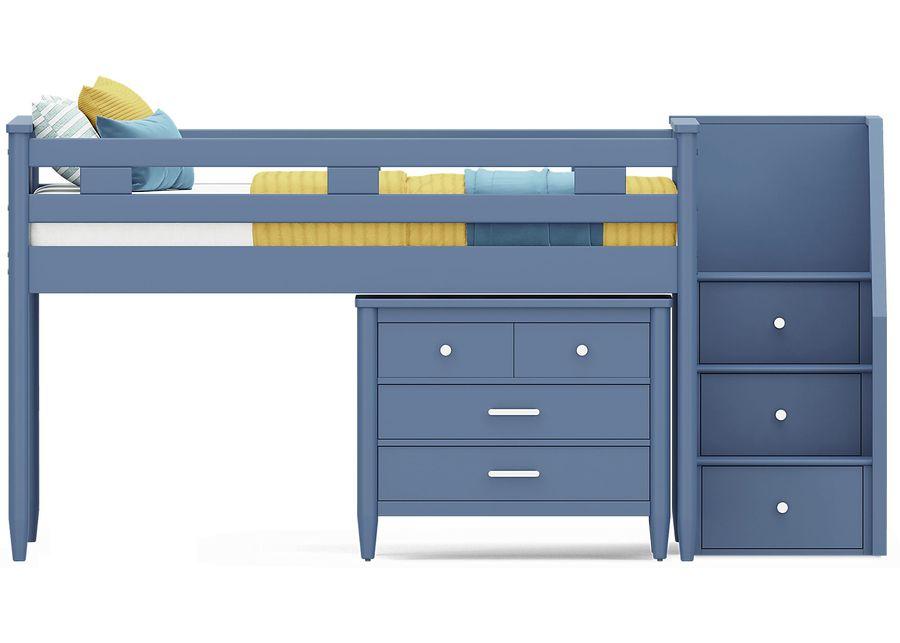 Kids Modern Colors Slate Blue Full Step Loft with Loft Chest