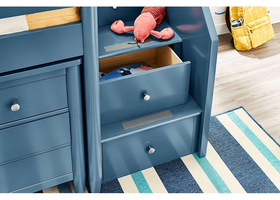 Kids Modern Colors Slate Blue Full Step Loft with Loft Chest