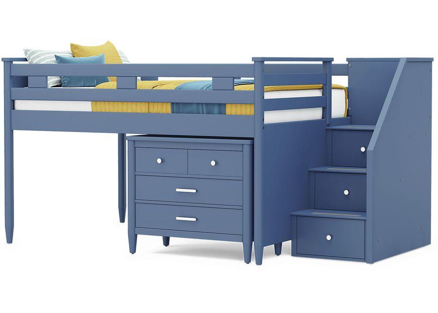 Kids Modern Colors Slate Blue Full Step Loft with Loft Chest