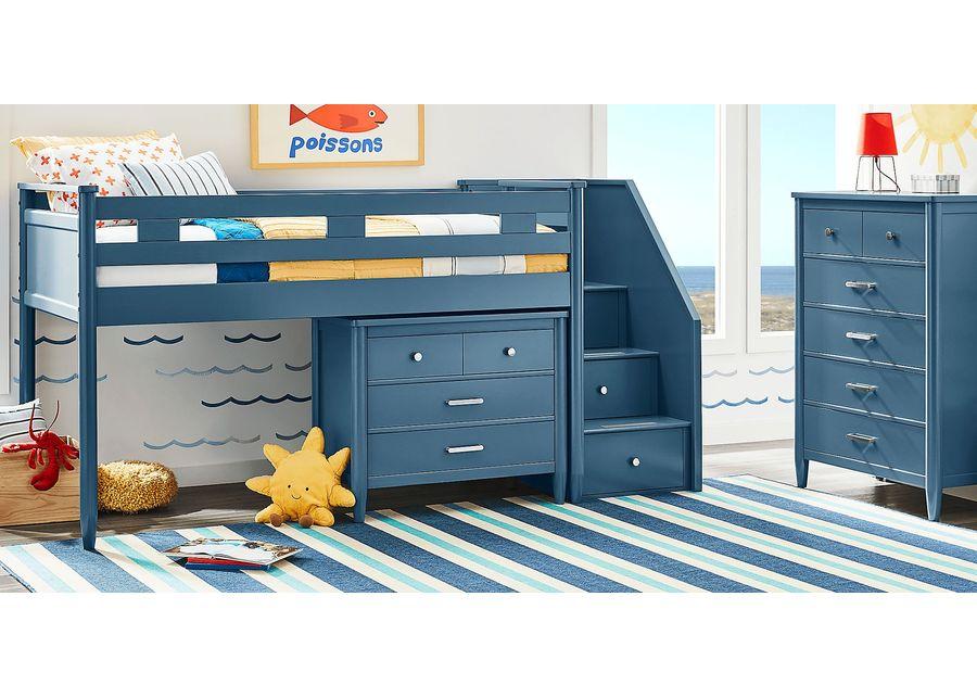 Kids Modern Colors Slate Blue Full Step Loft with Loft Chest