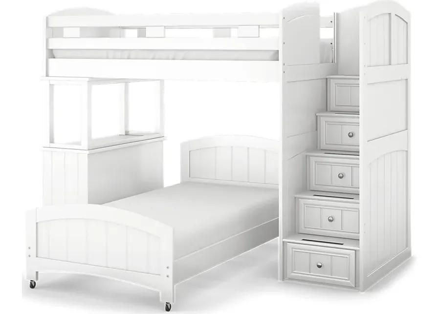 Kids Cottage Colors White Twin/Twin Step Bunk with Dresser