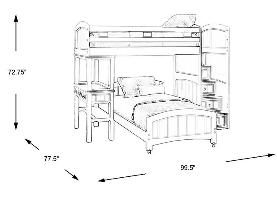 Kids Cottage Colors White Twin/Twin Step Bunk with Dresser