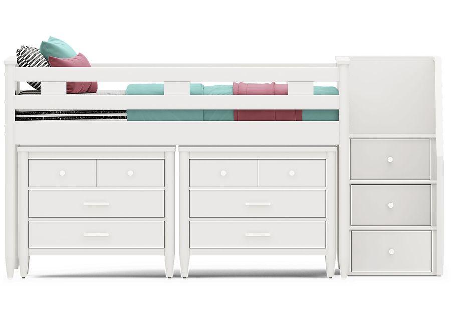 Kids Modern Colors White Full Step Loft with Loft Chests