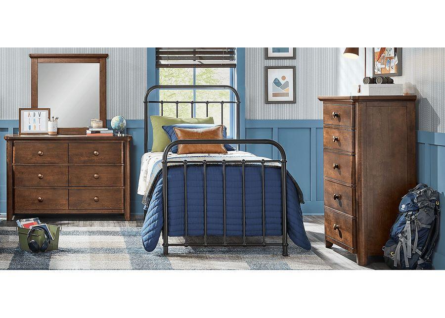 Kids South Bend Brown Cherry 5 Pc Bedroom with Saddlerock Dark Gray Twin Metal Bed