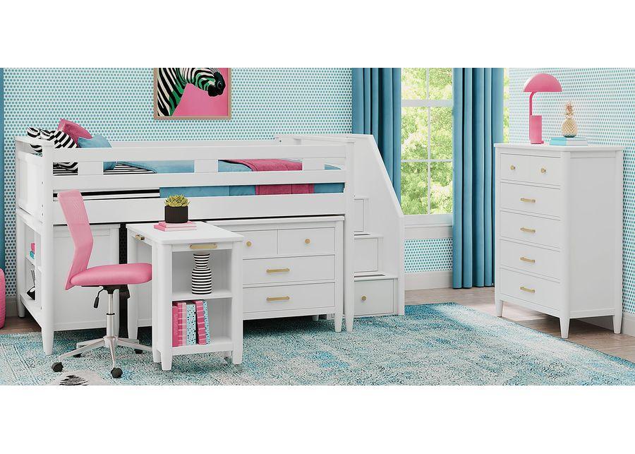 Kids Modern Colors White Full Step Loft with Loft Chest, Bookcase and Desk