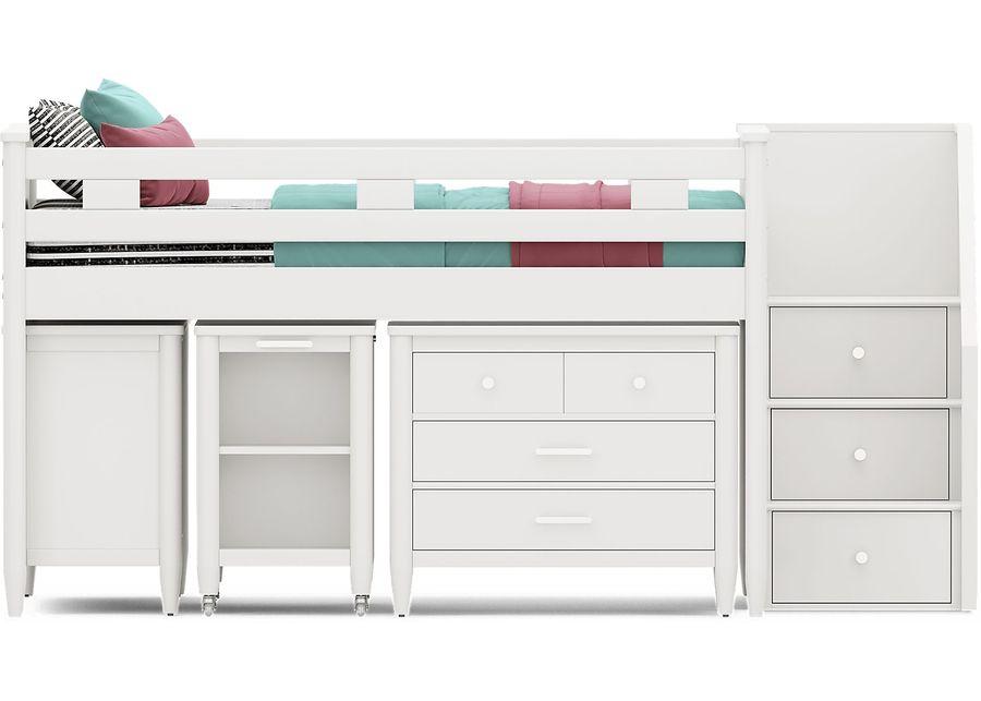 Kids Modern Colors White Full Step Loft with Loft Chest, Bookcase and Desk