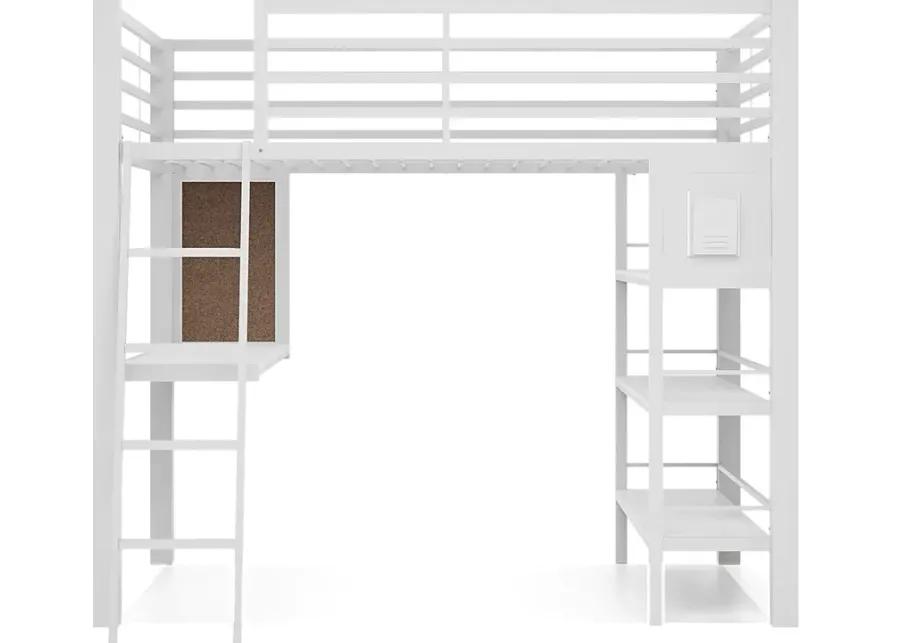 Kids Colefax Avenue White Full Loft Bed with Desk and Bookcase