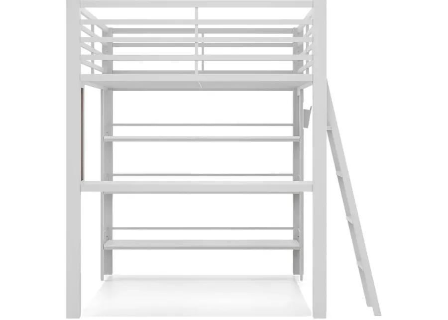 Kids Colefax Avenue White Full Loft Bed with Desk and Bookcase