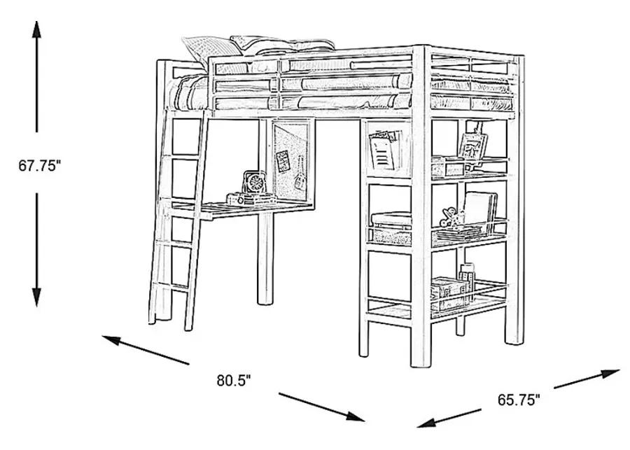 Kids Colefax Avenue White Full Loft Bed with Desk and Bookcase