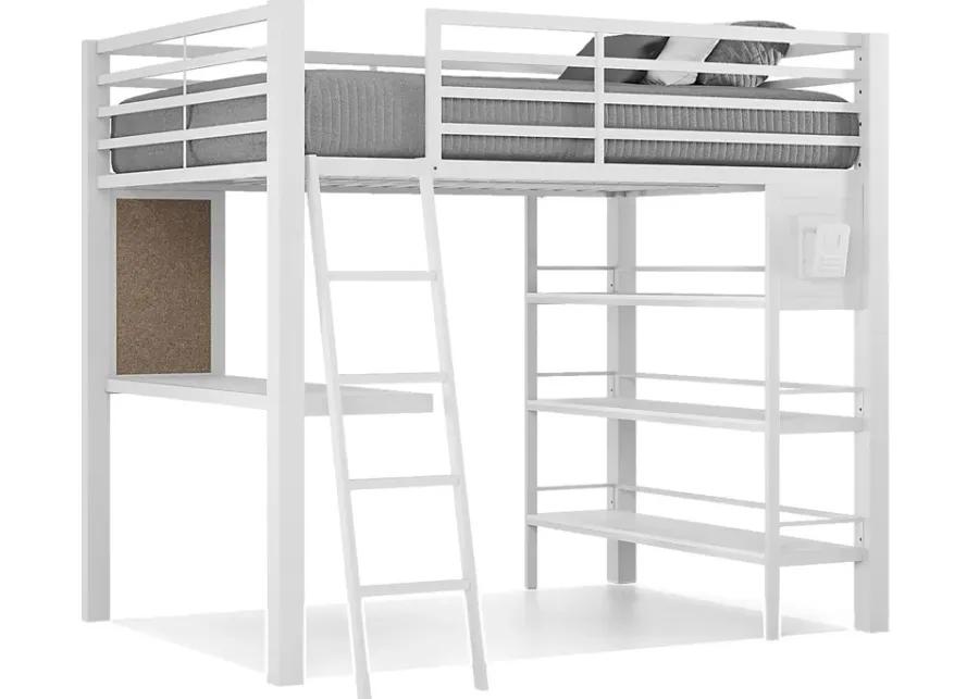 Kids Colefax Avenue White Full Loft Bed with Desk and Bookcase